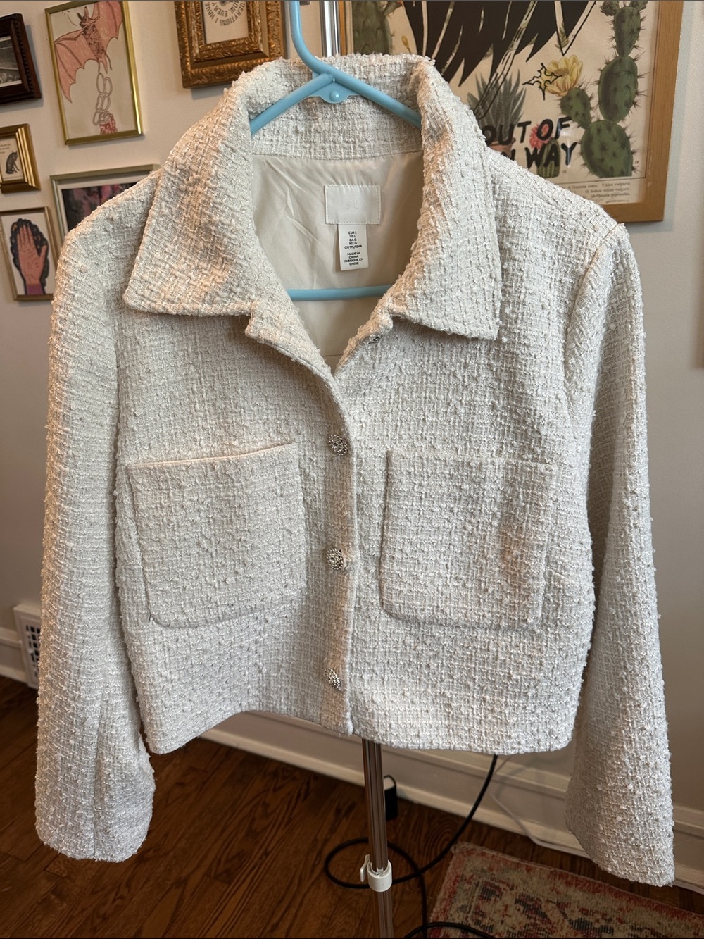 H&M Cream Tweed Boxy Jacket with Patch Pockets